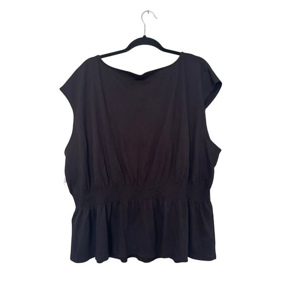 Old Navy Smocked Waist Top Blouse Women's 3X Black V-Neck Pullover - Picture 2 of 6